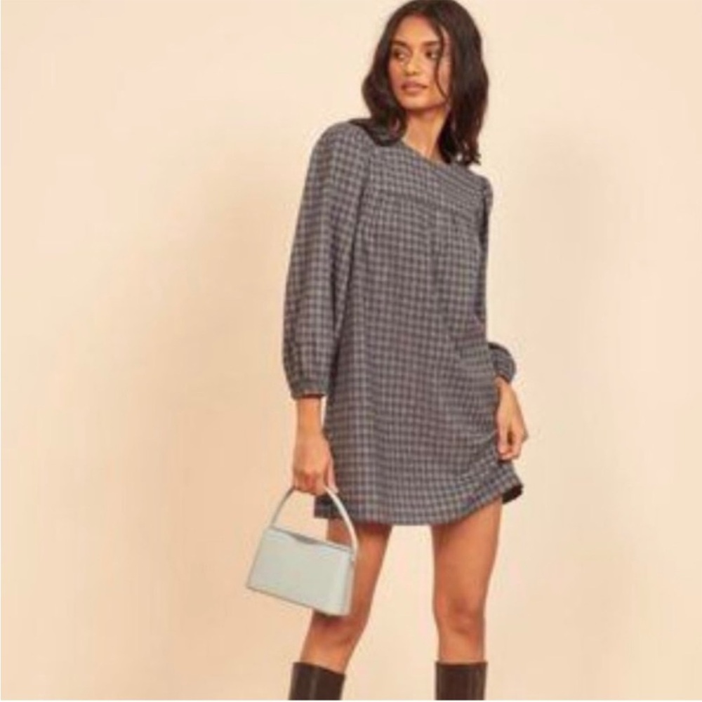 Reformation Gray Plaid Mini Dress
